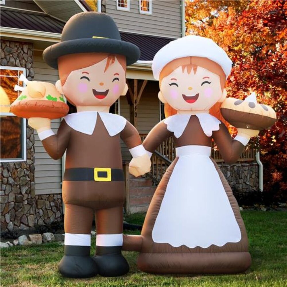New 6ft Tall LED‎ Lighted Inflatable Pilgrim Boy and Girl–Thanksgiving